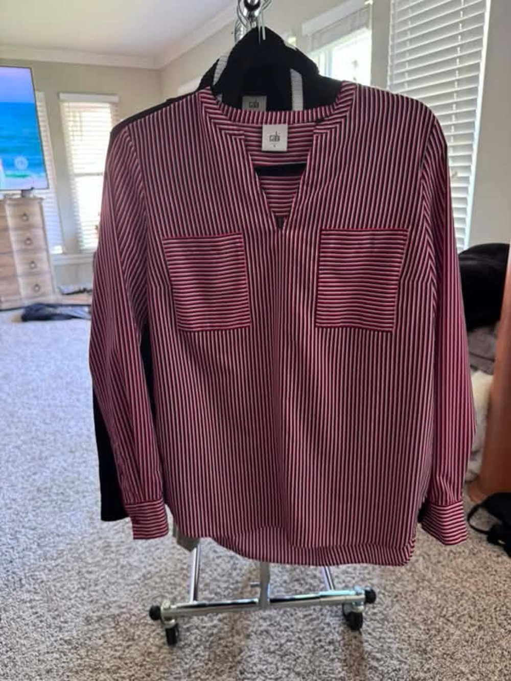 CAbi red and White Striped Long-Sleeve Blouse